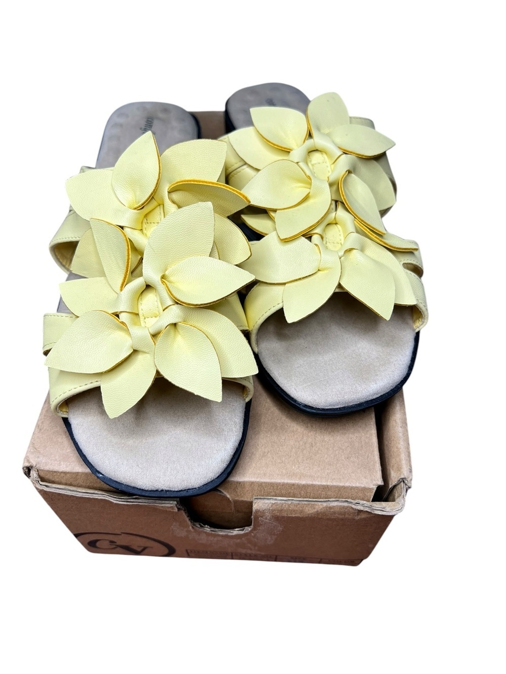 Cottagecore comfortview Yellow Floral Petal Slide Sandals for Women 9.5 Boho